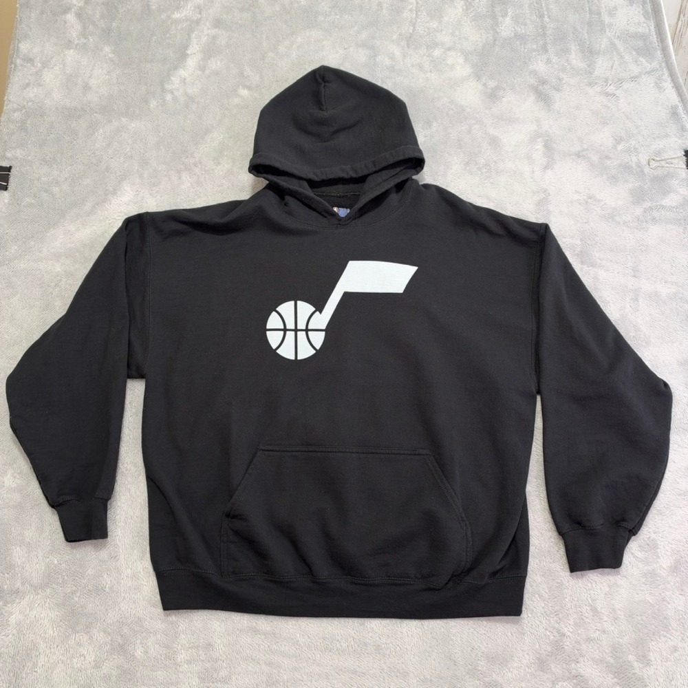 NBA Hoodie Mens XL Black Utah Jazz Basketball Pullover Graphic Logo Sweatshirt